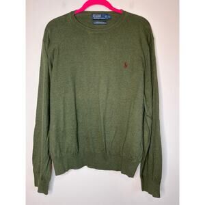 1990s Polo Ralph Lauren Army Moss Green Pima Cotton Old Money Minimal Sweater L
